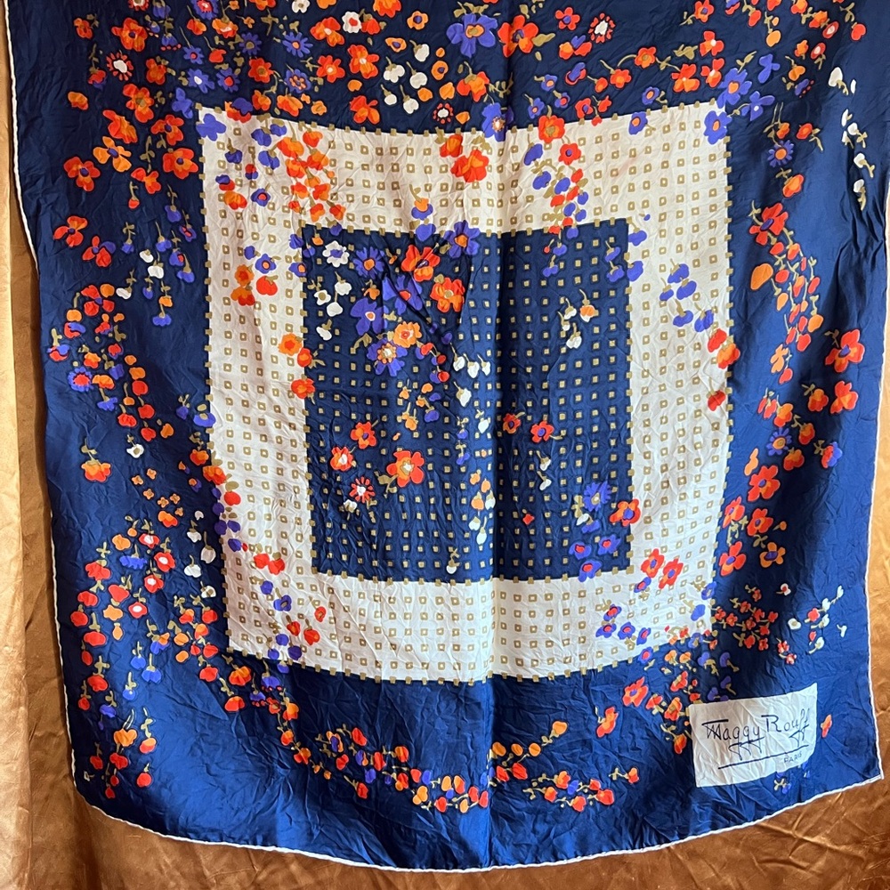 Vintage Floral Border Scarf in Navy, Red & Cream Maggie Rouff